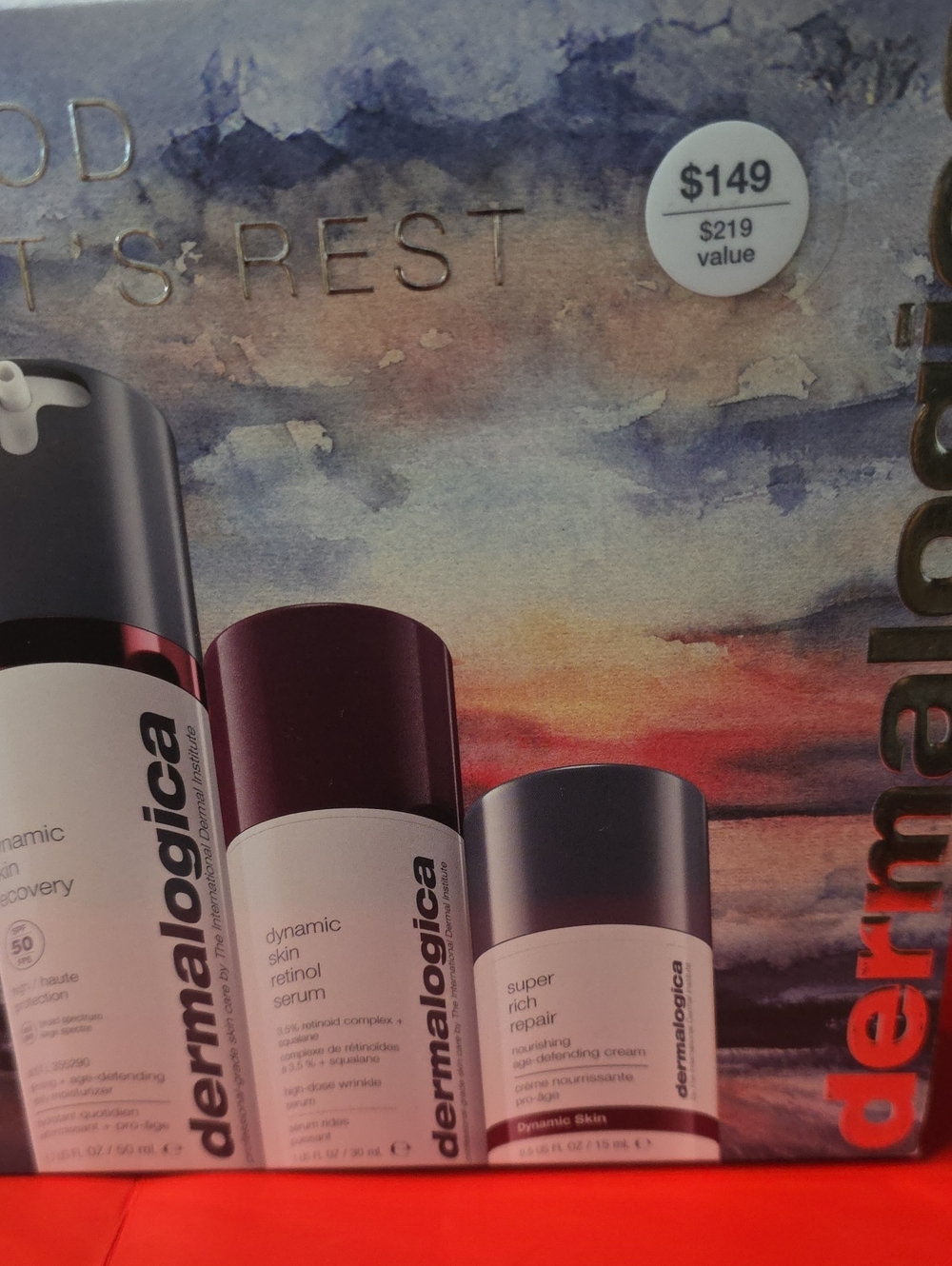 dermalogica White Skincare Bottles with Silver and Burgundy Accents